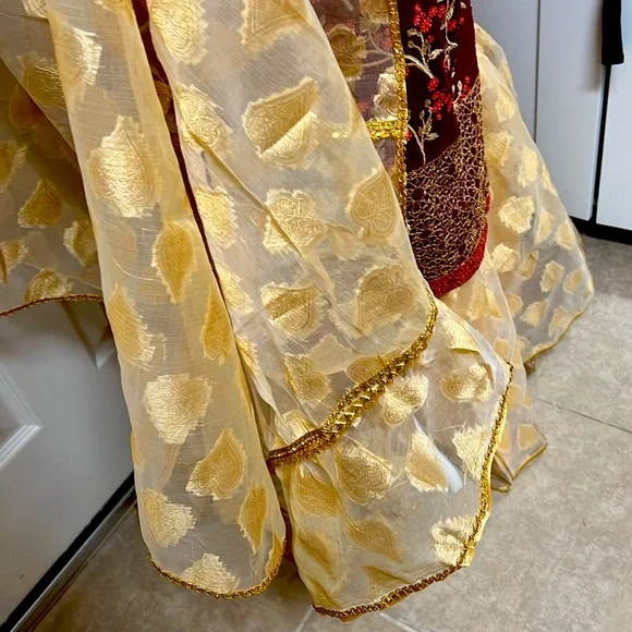 New Pakistani Indian Ethnic shalwar kameez burgundy color with beautiful  #351 - Picture 5 of 15